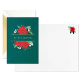 Hallmark Poinsettias on Green Blank Boxed Christmas Cards, Pack of 12