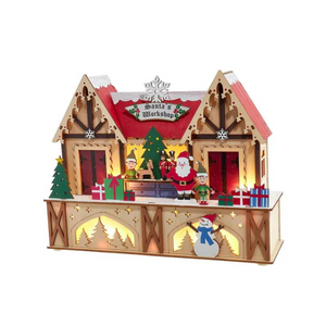 10" Battery Operated Wooden LED Lighted Santa's Workshop