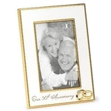 Our 50th Anniversary Gold Rings White Picture Frame Holds 4"x6" Vertical Photo