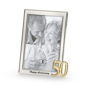 Happy 50th Anniversary Silver & Gold Numbers Picture Frame Holds 4"x6" Vertical Photo