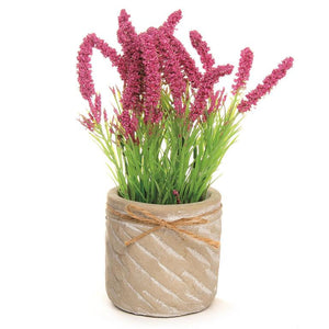 Pink Faux Flowers In A Light Cement Pot 8"