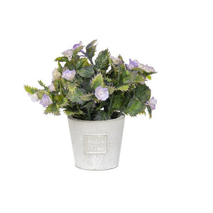 Small Purple Round Blooms Faux Flowers in Light Gray Pot 7"