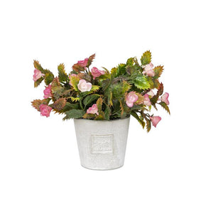 Small Pink Round Blooms Faux Flowers in Light Gray Pot 7"