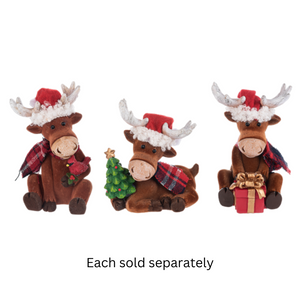 3.75" Merry Chris-Moose with Santa Hat and Buffalo Plaid Scarf Figurine