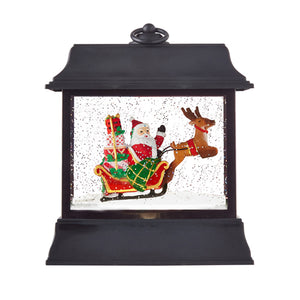 8.5" Santa in Sleigh Glitter Water Lantern