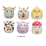 Set of 6 Easter Squishmallows Highland Cow, Pig, Chick, Cow, Lamb, and Mushroom 5" Stuffed Plush by Jazwares