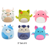 Set of 6 Squishmallows Axolotl, Fruit Bat, Cactus Cat, Possum, Highland and Blueberry Cow 5" Stuffed Plush by Jazwares