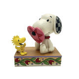 Peanuts Jim Shore "Love & Laughter" Woodstock Laughs at Snoopy with Heart Through Nose 5" Figurine