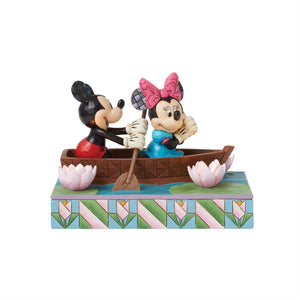 Disney Jim Shore "Row-mance is in the Air" Mickey & Minnie Love Rowboat with Light Up Lilies 4.5" Figurine