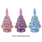 7.5" Easter Bunny Top LED Light Up Ceramic Tree in Pink, Purple, or Blue