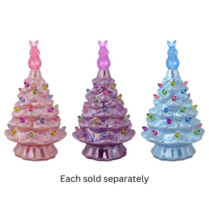 7.5" Easter Bunny Top LED Light Up Ceramic Tree in Pink, Purple, or Blue