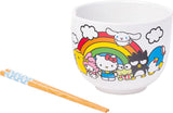 Silver Buffalo Sanrio Hello Kitty and Friends Rainbow Ceramic Ramen Rice Bowl with Chopsticks, 20 Ounces