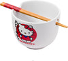 Silver Buffalo Sanrio Hello Kitty Japanese Ceramic Ramen Noodle Rice Bowl with Chopsticks, Microwave Safe, 20 Ounces