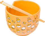 Silver Buffalo Sanrio Gudetama I can't Lazy Yellow Egg Ceramic Ramen Noodle Rice Bowl with Chopsticks, Microwave Safe, 20 Ounces