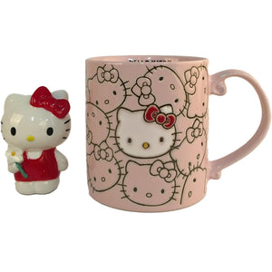 Blue Sky Clayworks Sanrio Hello Kitty Face Repeated Pink Mug and Figurine Set