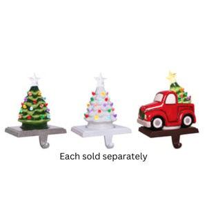 7" LED Retro Tree & Red Truck Stocking Hanger - Lights on