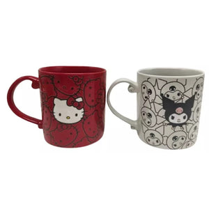 Blue Sky Clayworks Sanrio Hello Kitty and Kuromi Faces Repeated Set of 2 Mugs