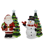 8" LED Light Up Ceramic Santa & Snowman Christmas Tree