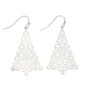 Holiday Earrings Silver Christmas Trees