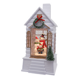 9.875" Snowman Family Village Glitter House Water Lantern