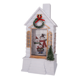 9.875" Snowman Family Village Glitter House Water Lantern