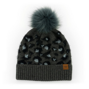 Britt's Knits Black Snow Leopard Pom Hat