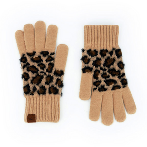 Britt's Knits Tan Snow Leopard Gloves