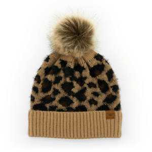 Britt's Knits Tan Snow Leopard Pom Hat