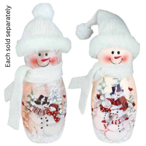 Bundle Up Lighted 8" Snowman with White Hat and Scarf