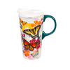 Butterfly Rainbow Ceramic Latte Mug 17 Oz. with Gift Box