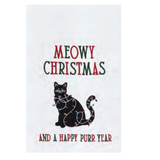 Meowy Christmas and a Happy Purr Year Black Cat with Christmas Lights Kitchen Towel