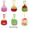 Set of 6 Squishmallows Strawberry Cake Pop, French Fries, Green Pickle, Potato Chips, Green Juice, and Strawberry Crepe with Chocolate Drizzle 3.5" Clip Stuffed Plush by Jazwares