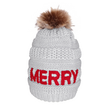 Candy Lane Merry Chenille Letter Sherpa Beanie (Gray)