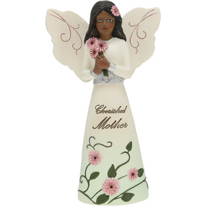 Cherished Mother 5" Ebony Angel Figurine Holding Daisies