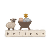 Christmas Baby Jesus with Lamb on Believe Blocks Mini Figurine