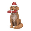 Christmas Brown Dog with Santa Hat and Gift Mini Figurine