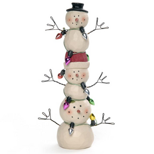 Christmas Three Stacked Snowmen Wrapped In Lights Mini Figurine