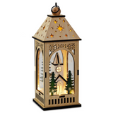 Church Scene Wooden Lantern With Light, 10.7"