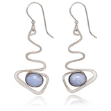 Silver Forest Contemporary Zig -Zag with Oval Agate Stone Pierced Earrings