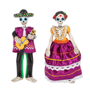 Sugar Skull Skeleton Man with Guitar or Woman Dancer Figurine 6.5"