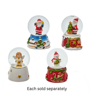 45MM Lighted Santa, Snowman and Angel Water Globes, 4 Assorted