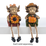 Fall Autumn Highland Cow with Sunflower or Pumpkin Shelfsitter Figurine 7"