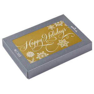 Hallmark Snowflakes and Script on Gold Boxed Christmas Cards, Pack of 16