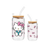 Hello Kitty Pink Dots 16 Oz. Glass Tumbler with Bamboo Lid and Glass Straw