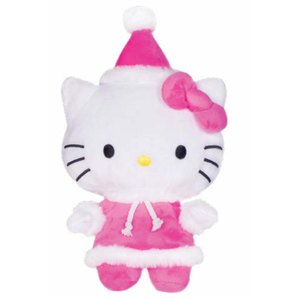 10" Sanrio Hello Kitty with Pink Christmas Hat & in Pink Fur Outfit