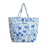 Indigo Blue Botanical Quilted Tote 16" x 17" x 8" with 13" Straps