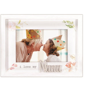 I Love My Nana Floral Matted Rustic Wood Picture Frame with Metal Word Attachment Holds 4"x6" Photo