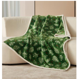 Leaves & Berries Green Holiday Flannel Throw 50"x60"