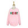 MERRY Chenille Letter Sweatshirt - Pink