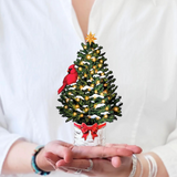 Merry Christmas Tree with Red Cardinal Bird Fresh Cut Flowers Paper Pop-Up Mini Bouquet